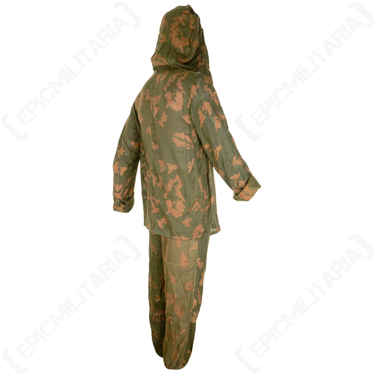 Rear view of the Soviet KZS sniper suit, showing the camouflage pattern on the back and hood.