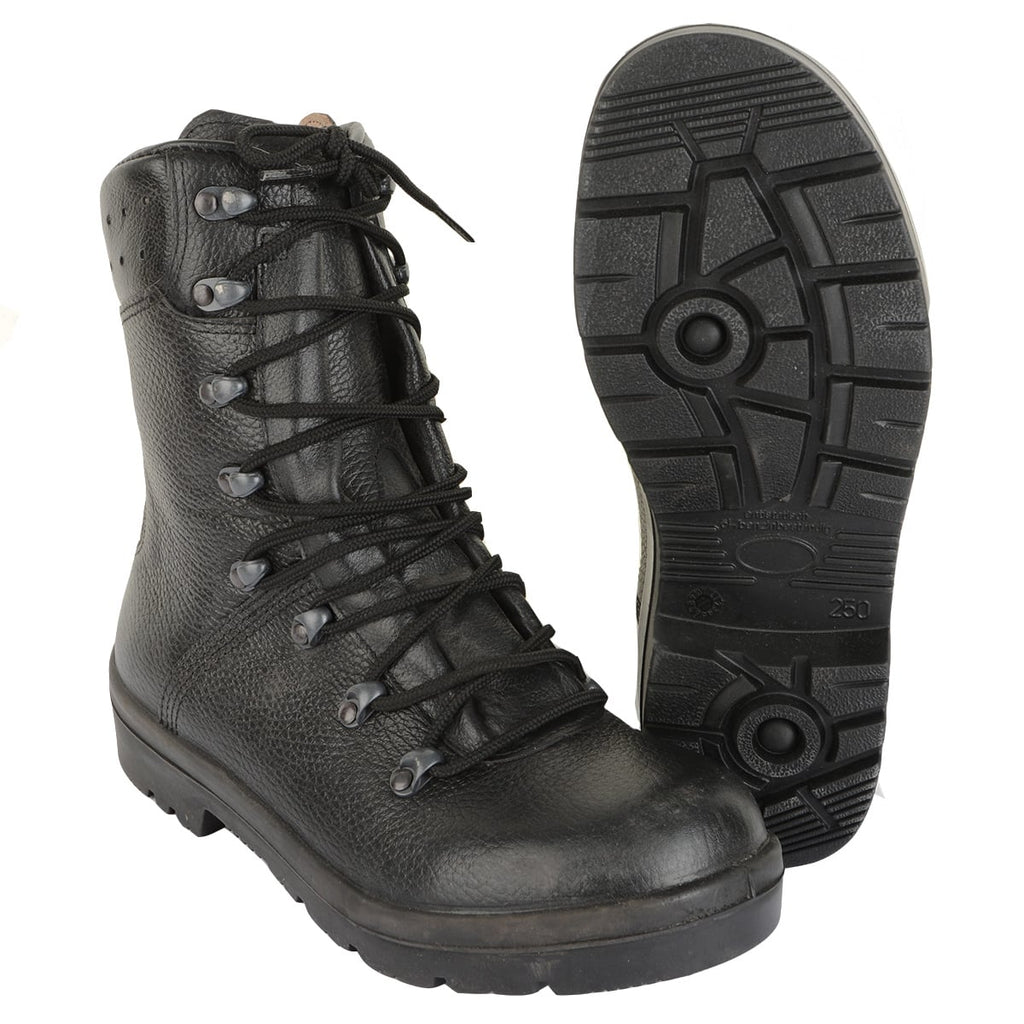 German Army combat boot with textured black leather upper and durable moulded rubber sole.