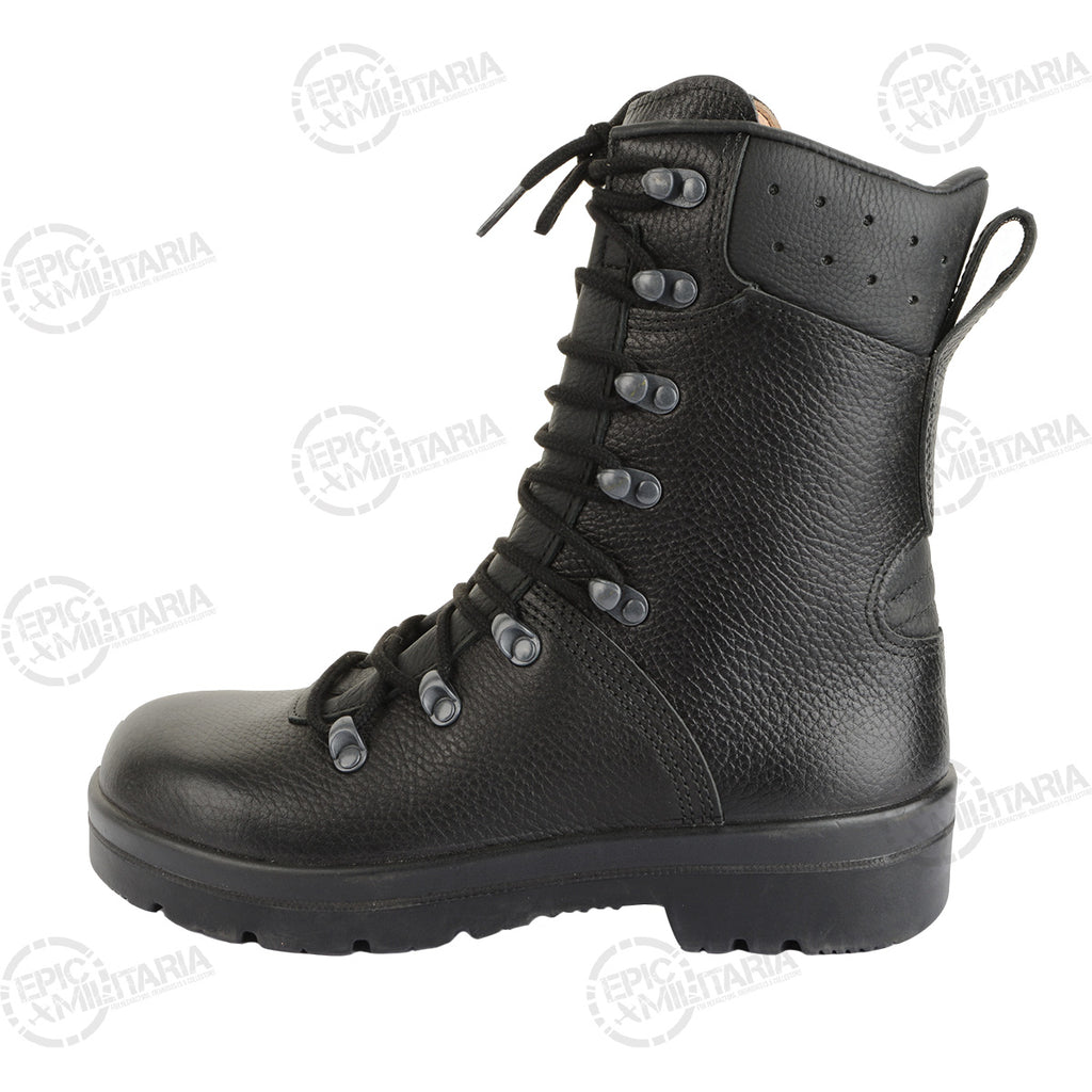 Side profile of a German Army combat boot highlighting the durable leather construction and high-cut design.