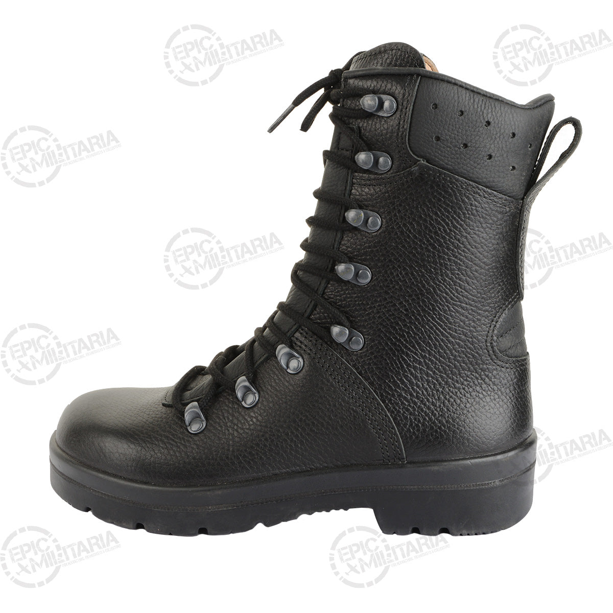 Side profile of a German Army combat boot highlighting the durable leather construction and high-cut design.