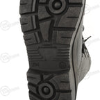 Detailed view of the boot sole markings showing antistatic and oil-resistant properties.