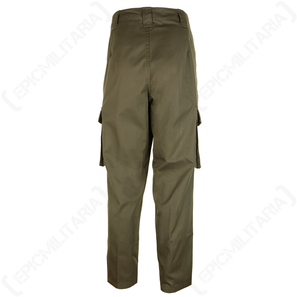Rear view of the Austrian M75 field trousers showcasing the clean, pocketless back design and sturdy waist construction.