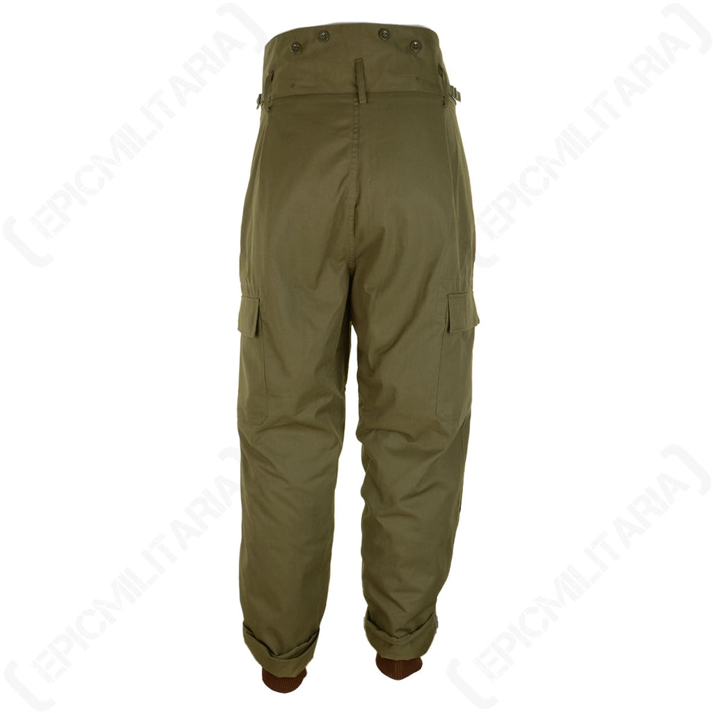 Rear view of authentic military-grade Czech M85 trousers highlighting the reinforced seat and rear cargo pocket placement.