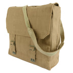 Left side angle view of the khaki M/45 web gear, showing the side webbing attachment points and durable cotton construction.