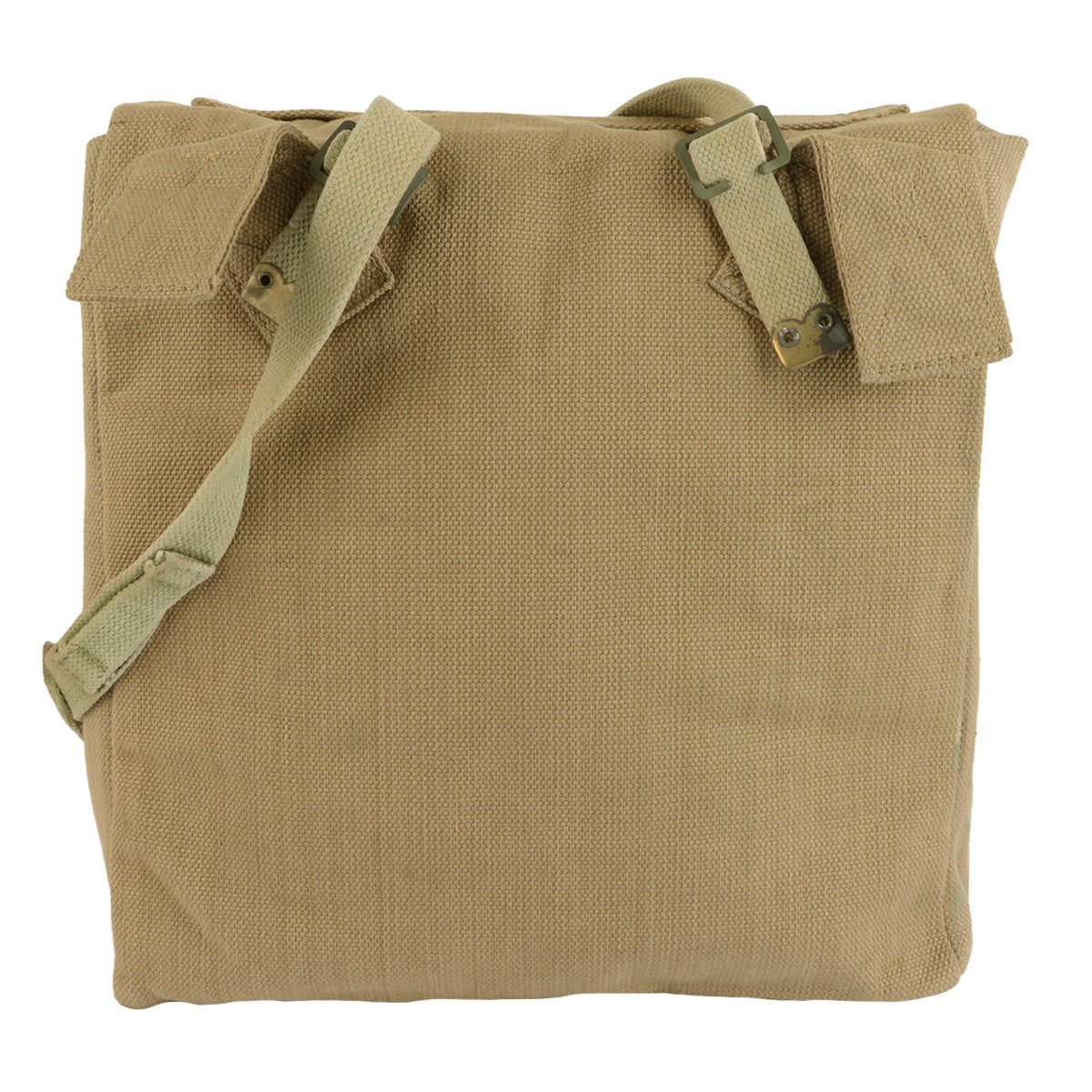 Rear view of the vintage 1950s British large pack, highlighting the top attachment tabs for military gear.