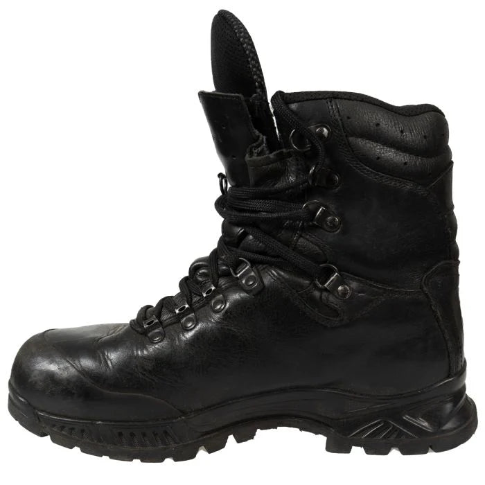 Medial profile of original black Meindl combat hiking boot