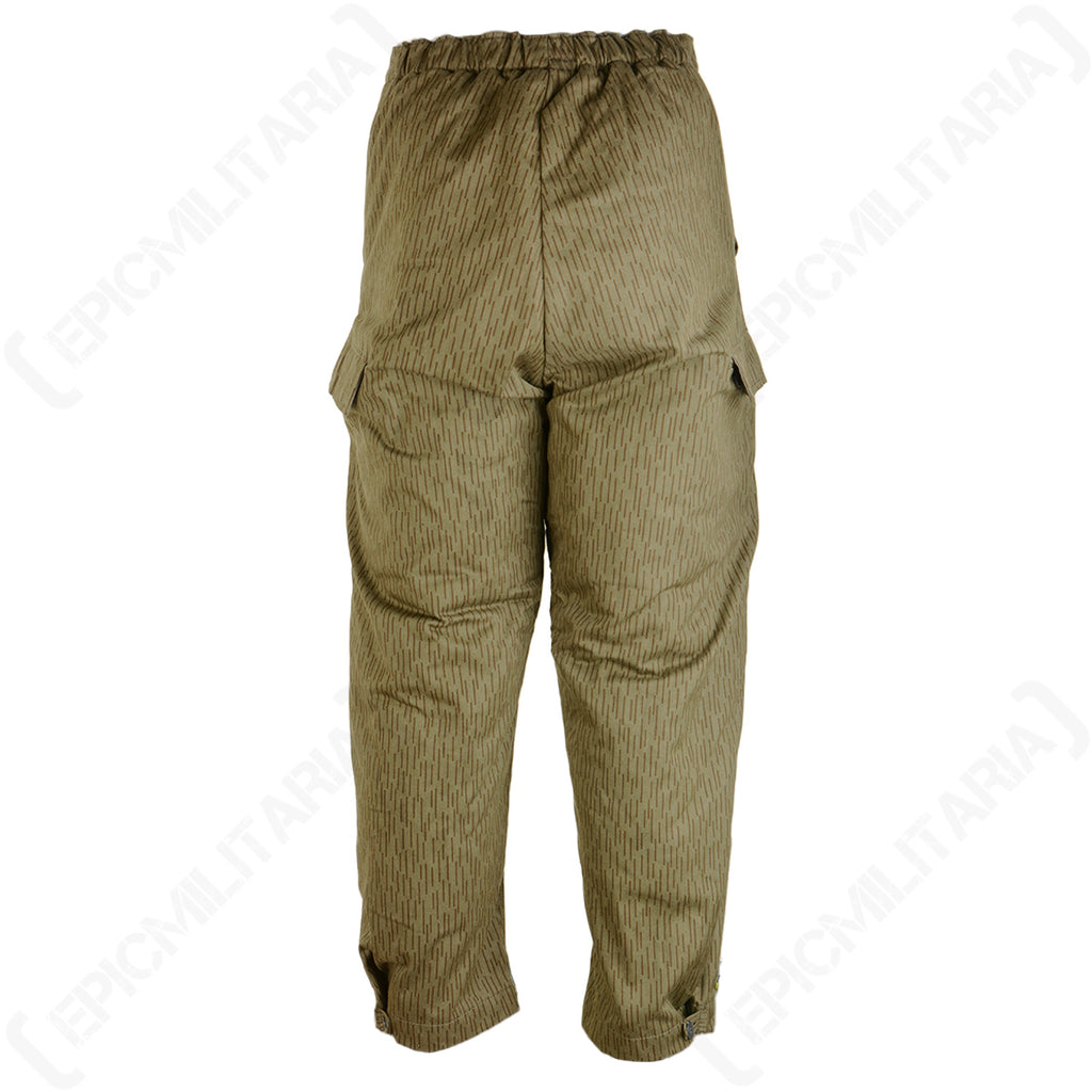 Rear view of East German Strichtarn lined winter trousers featuring an elasticated waist for a secure fit and durable construction.