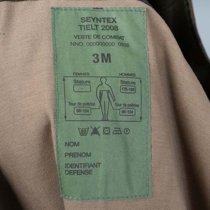 Seyntex Tielt 2008 manufacturer label on French Army FELIN T4 combat jacket