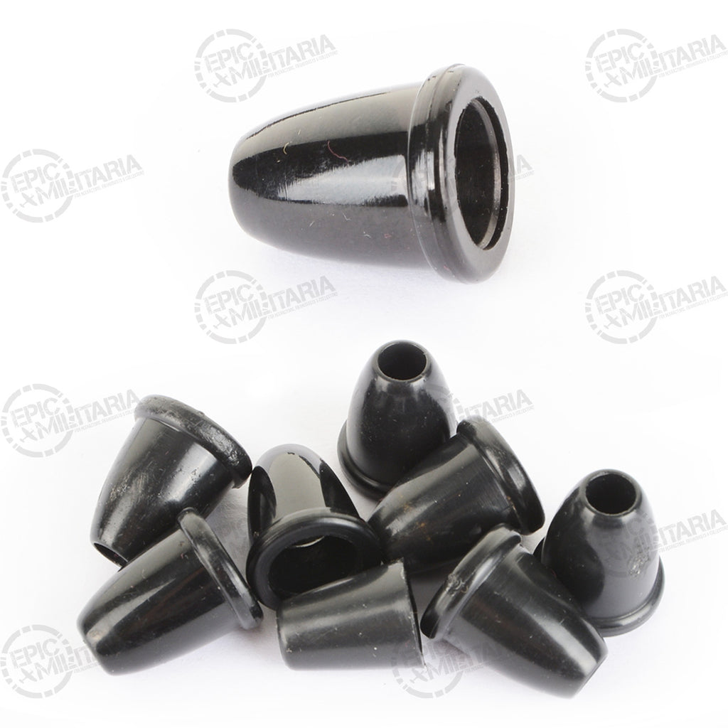 Group of durable black bell-shaped cord ends branded with Epic Militaria, suitable for military kit and outdoor gear repairs.