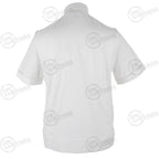 Rear view of the white East German police uniform shirt, highlighting the clean, simple construction and durable cotton fabric.
