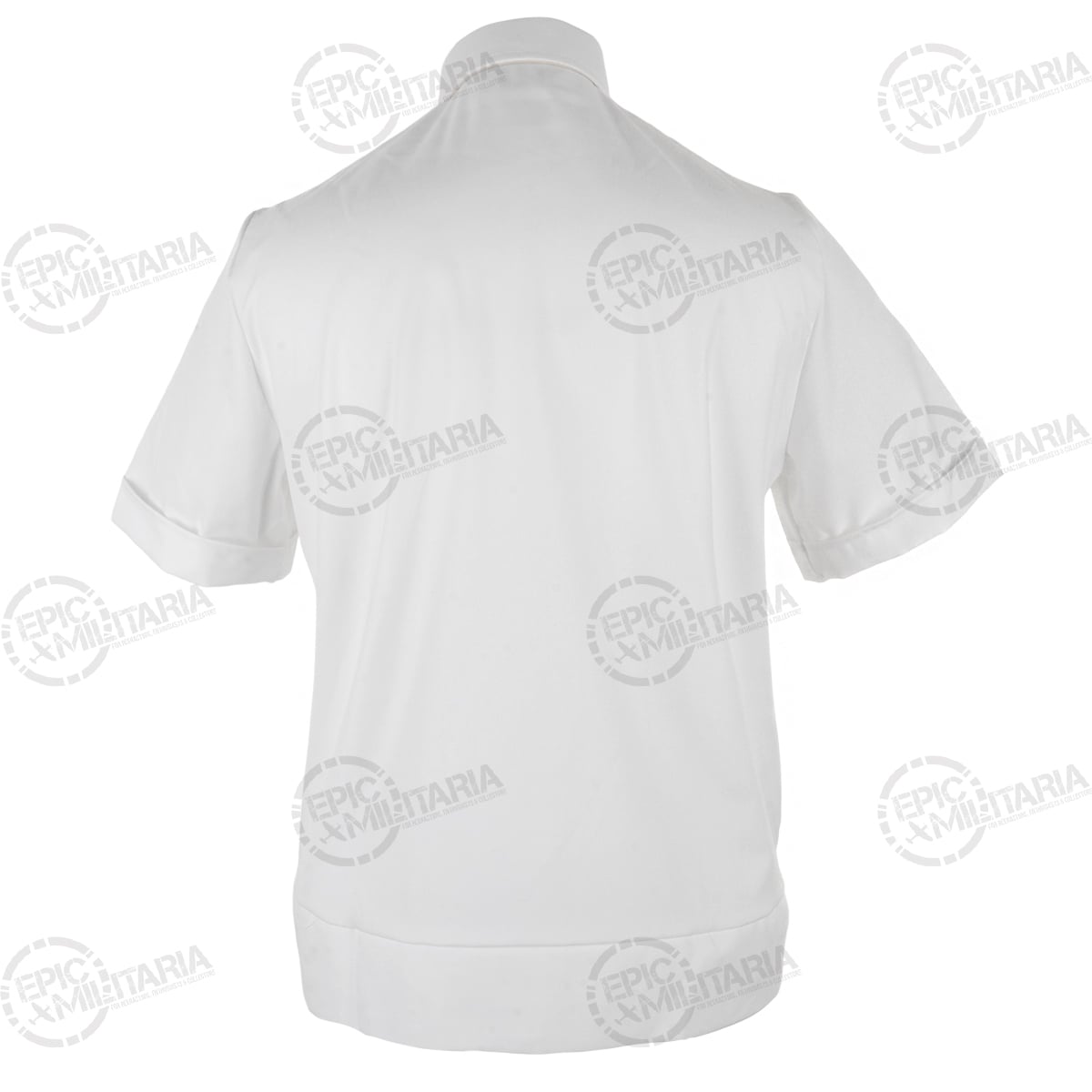 Rear view of the white East German police uniform shirt, highlighting the clean, simple construction and durable cotton fabric.