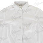 Close-up of the collar and upper chest area of the East German police shirt, showing the m 82 size tag inside the neckline.