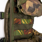 Detail of heavy duty mesh vest base fabric and horizontal MOLLE webbing attachment strips