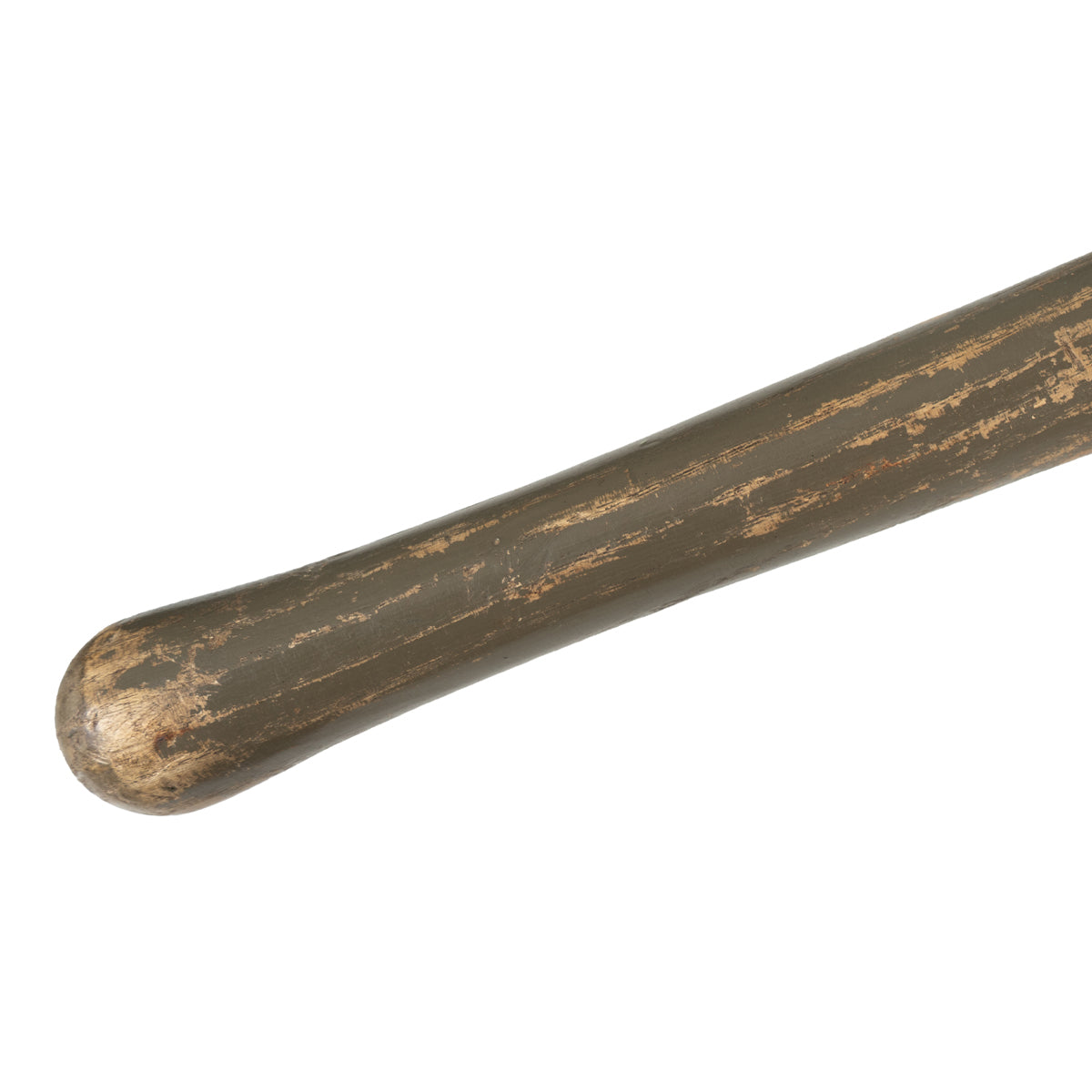 Close-up of the worn hardwood shovel handle, showing authentic field-tested character and sturdy construction.