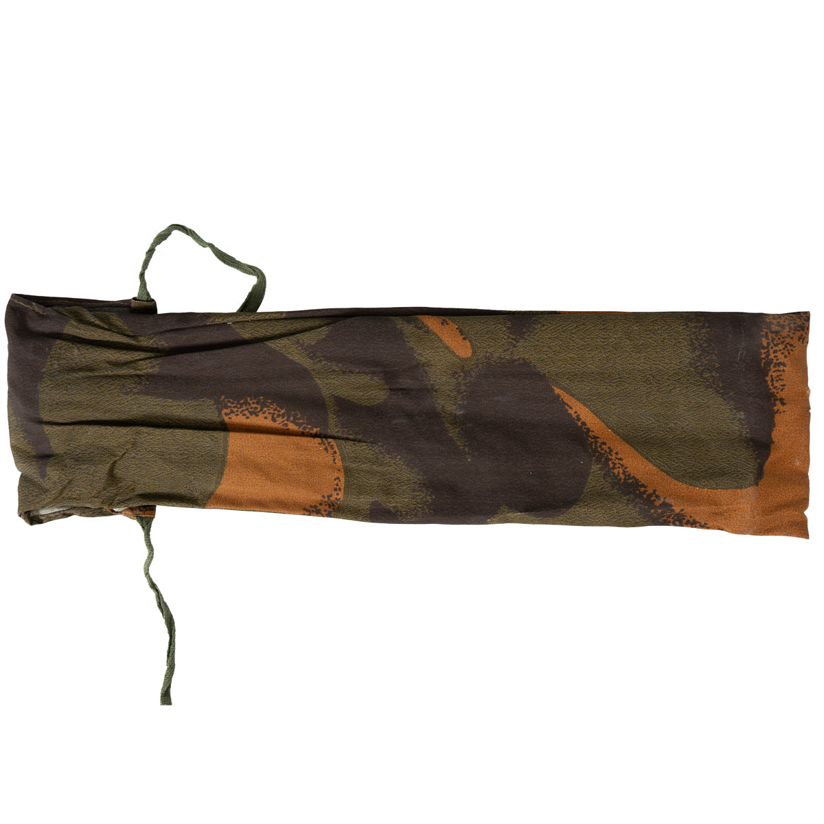 Camouflage-patterned fabric roll on a white background