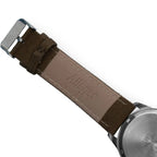Close-up of the Ailager branded inner strap lining and engraved stainless steel case back