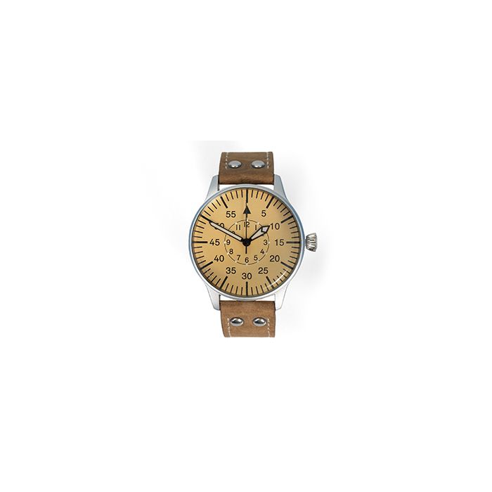 Top-down studio product shot of the German Luftwaffe B-Uhr observation watch on a white background