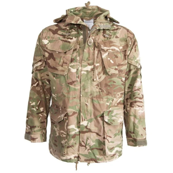 Front view of genuine British Army MTP windproof smock showing chest pockets and Canadian button fasteners