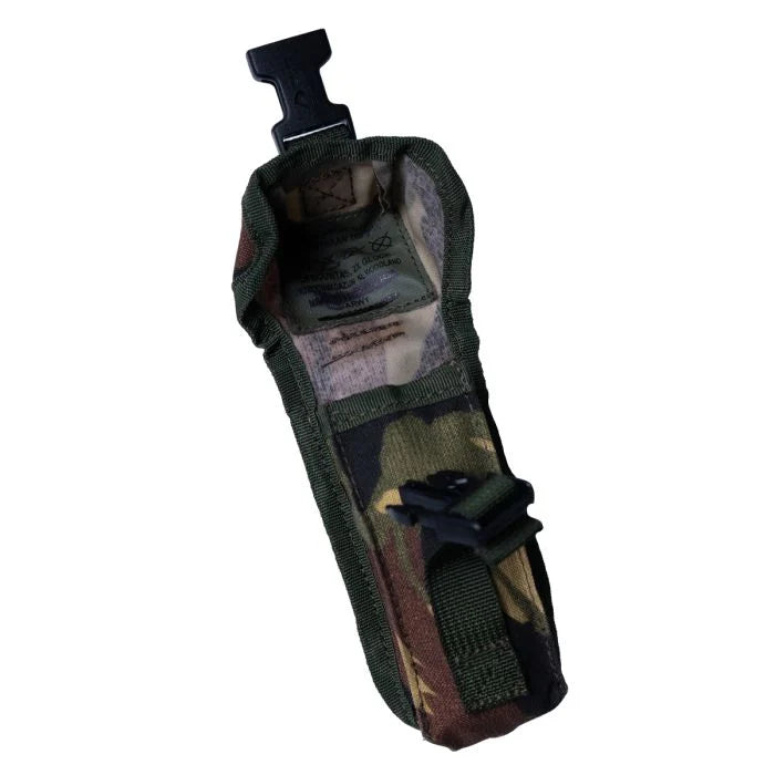 Open Dutch Army DPM Glock magazine pouch showing empty dual storage compartment and inner label
