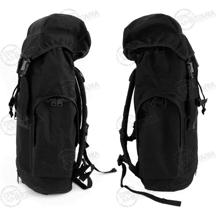 Dual side profile showing stream-lined build of British Army Black Day Sack