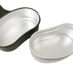 Interior view of the Italian military mess tin components, showing the smooth, clean aluminum finish of the nesting vessels.