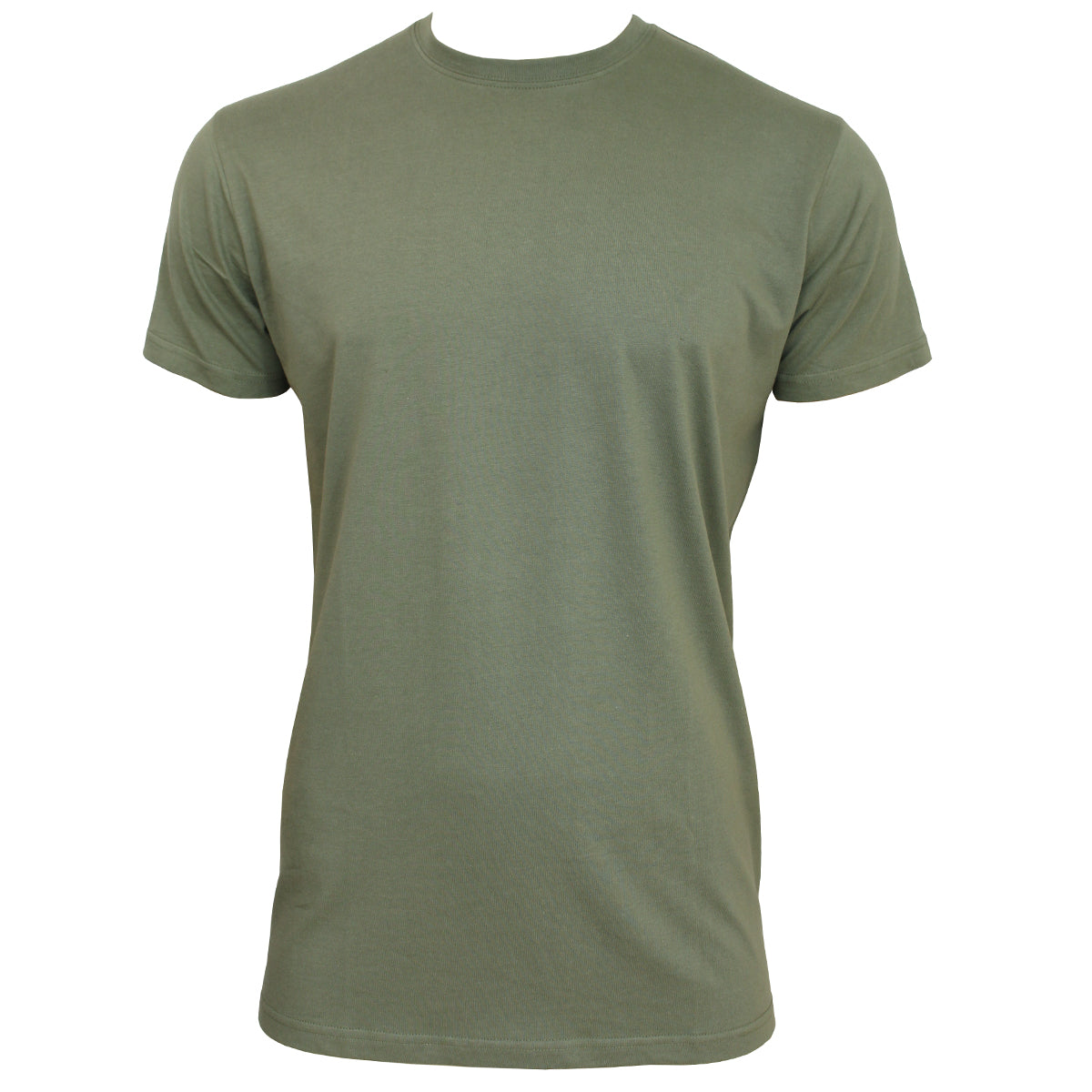 Olive green BDU undershirt from the front, highlighting the reinforced ribbed crew neck that retains its shape after washing.