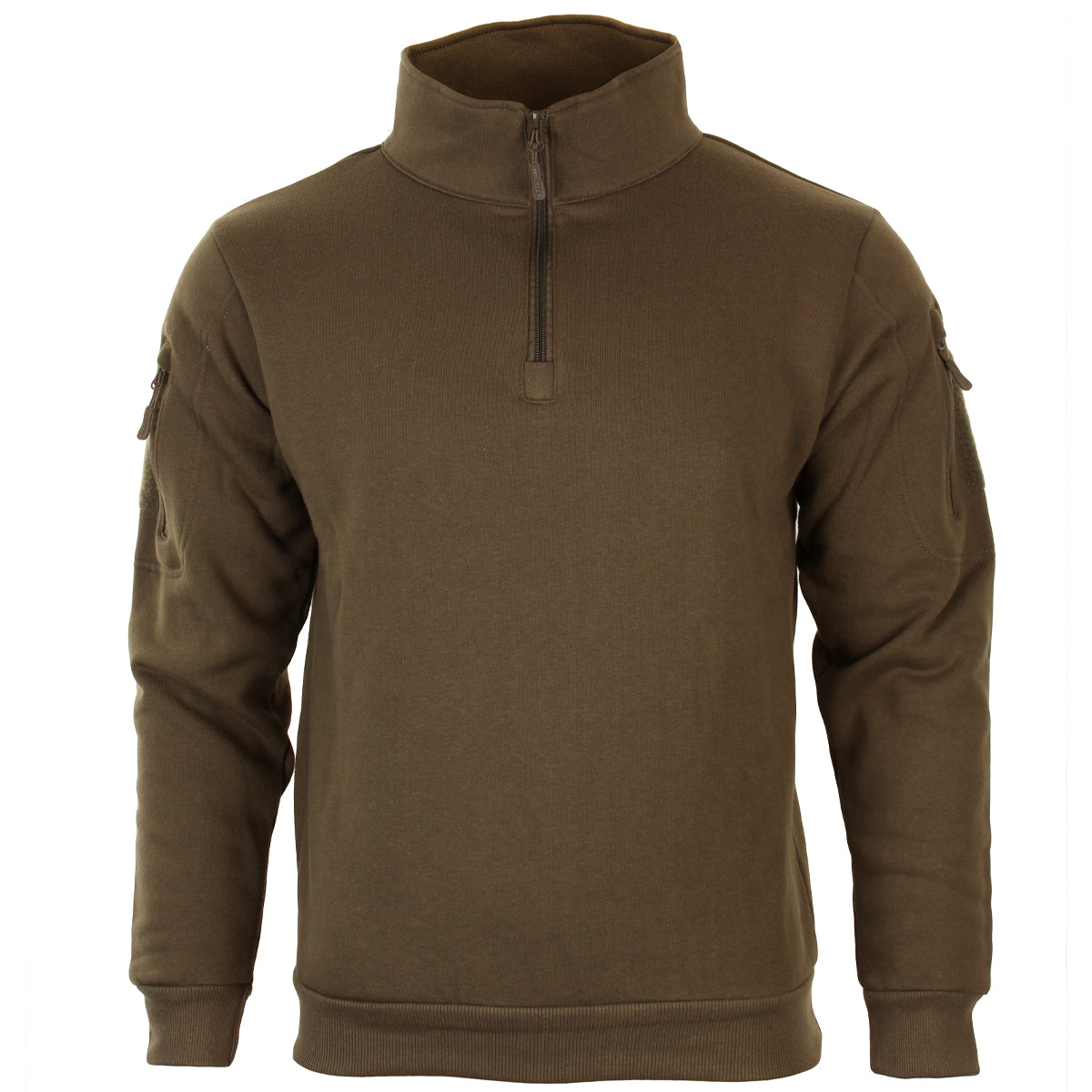 Mil-Tec tactical sweatshirt in coyote tan color, featuring a functional quarter-zip closure and durable cotton-polyester blend.