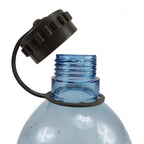Close-up of an Austrian military canteen showing the wide-mouth threaded neck and the dark brown hinged cap tethered for security.