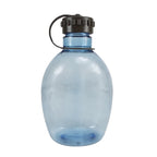 Austrian Army 850ml canteen featuring a translucent blue polymer body and a dark brown tethered screw-cap.
