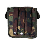 Rear view of a Dutch military DPM pouch showing the three heavy-duty vertical MOLLE straps with metal press-studs.