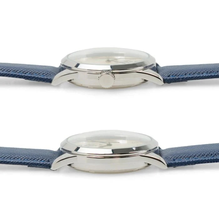 Side view showing the slim case thickness and domed crystal profile