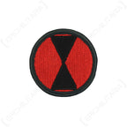 Original US Army 7th Infantry Division shoulder sleeve patch with black hourglass symbol on red circular background