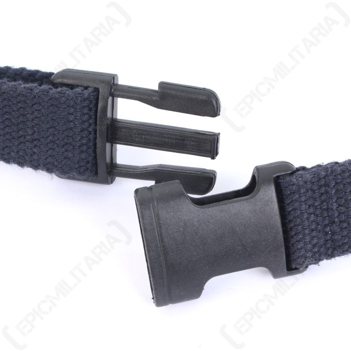 Close up of unclipped plastic side release buckle on Dutch Army equipment strap