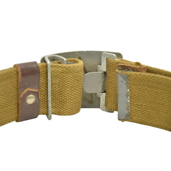 Rear view of Russian Red Army Webbing Belt showing hook clasp mechanism and woven canvas stitching