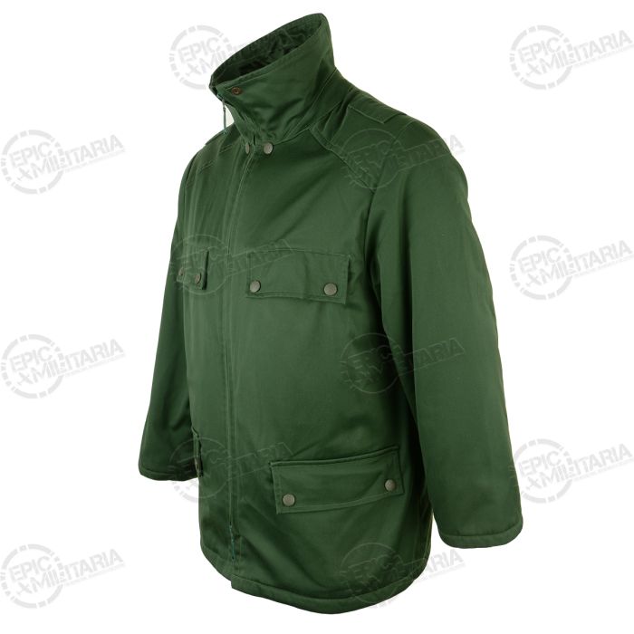 Three-quarter side angle of green German Polizei parka