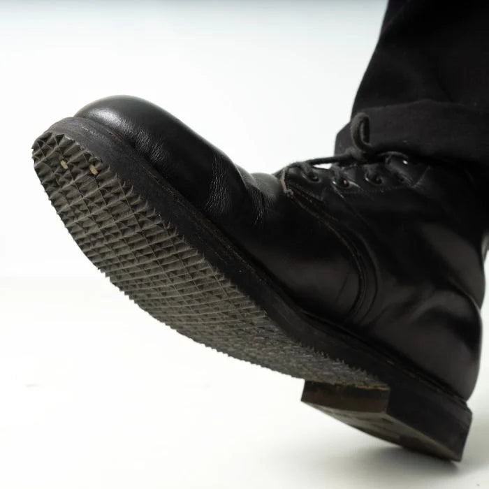 Close up of waffle grid rubber sole tread pattern on Austrian combat boot