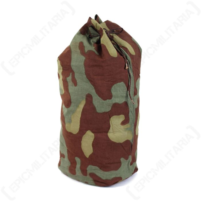 Italian San Marco camo duffel bag side view filled with gear