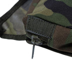Close-up of the robust zipper assembly, metal pull tab, and hook-and-loop security closure on the Dutch DPM pouch