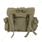 Front flat view of SADF Pattern 70 medium pack showing main flap and two side pouches