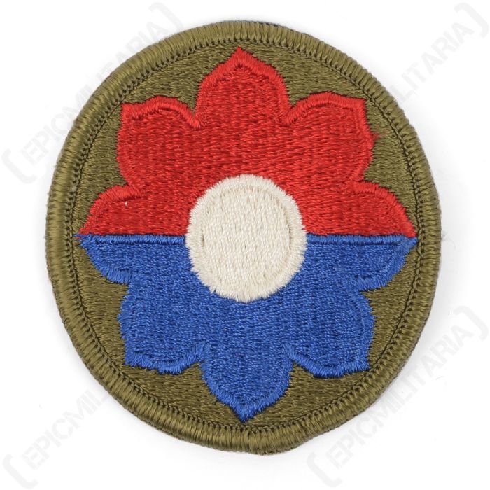 Front view of original US 9th Infantry Division embroidered octofoil patch