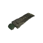 Mil-Tec Pilot sleeping bag in olive green, featuring an integrated pillow headrest and moisture-resistant polyester shell.