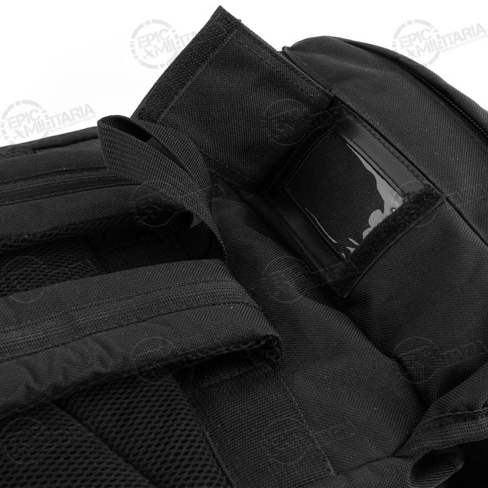 Close-up of top lid featuring clear ID window sleeve and carry handle