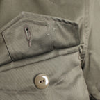 Close-up of a front cargo pocket flap featuring the signature button-down design to prevent snagging.