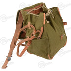 Top view of the Romanian military rucksack showing the canvas drawstring closure and inner compartment
