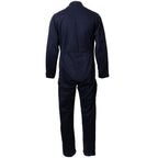 Rear view of Royal Navy blue cotton coveralls showing clean back and waist stitching