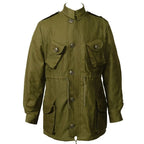 Front view of the Original Canadian Army Mark II Parka in olive drab green showing the four large cargo pockets and adjustable waist.