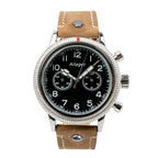 Front face view of Ailager WW2 German Luftwaffe pilot chronograph watch with brown leather strap