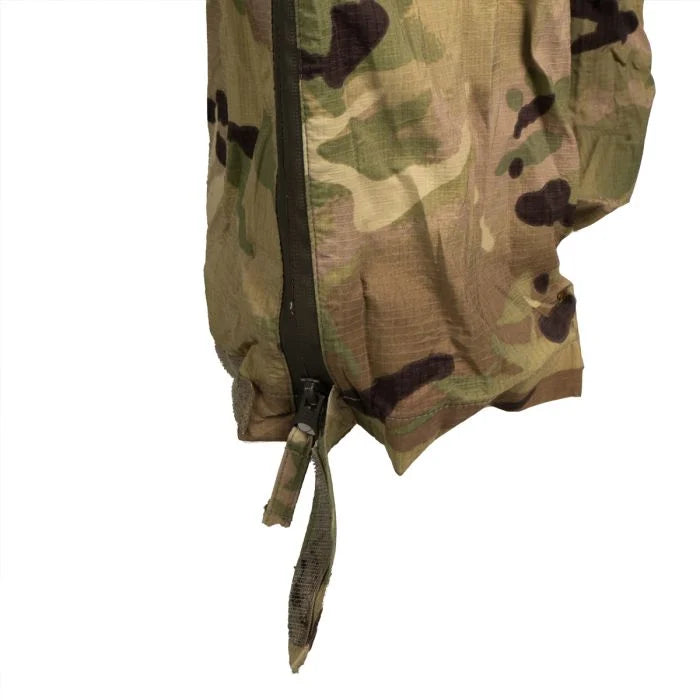 Close-up of zipped leg hem with velcro ankle adjuster on British MTP overtrousers