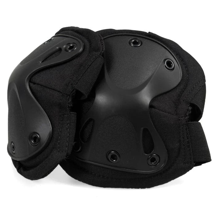 Pair of Black Rothco Low Profile Tactical Elbow Pads showing six-rivet reinforcement