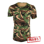 Front view of Dutch Army woodland camo t-shirt pack of 5